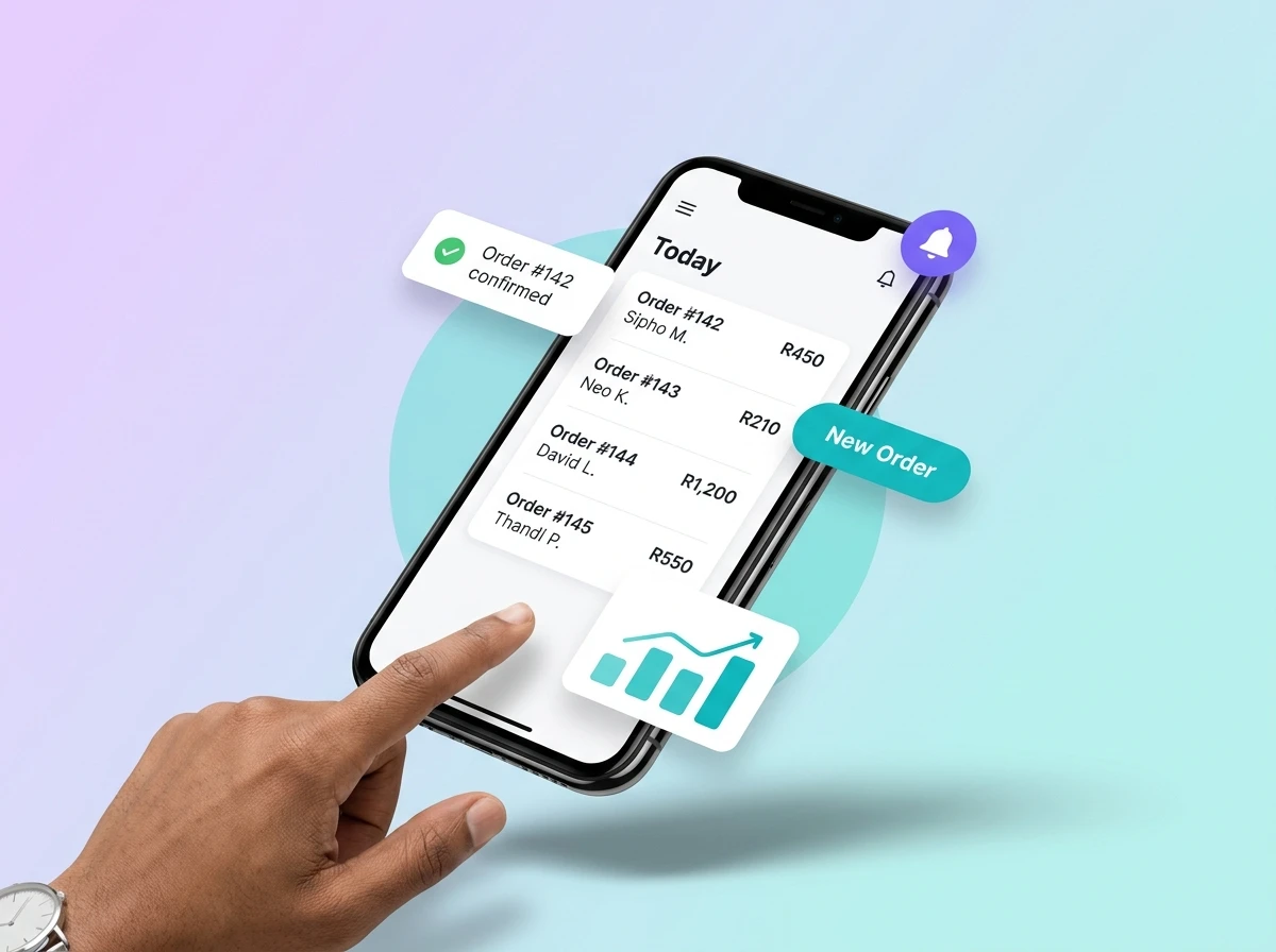 A hand tapping through today's orders on a phone app
