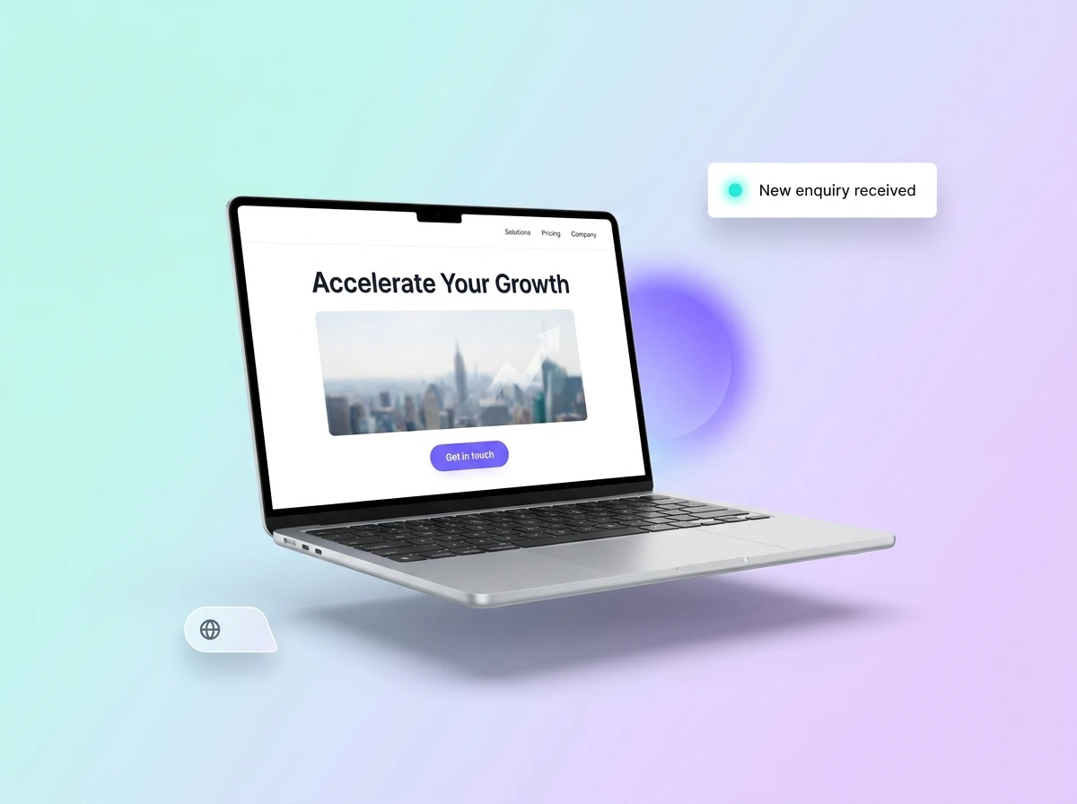 A business website open on a laptop